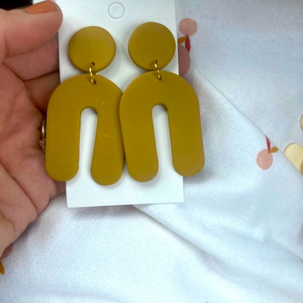 Handmade clay earrings ;arch shape